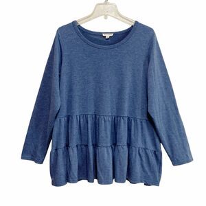 Jane And Delaney Tunic Top Women Size 1X Blue Tiered T-Shirt Long Sleeve Stretch